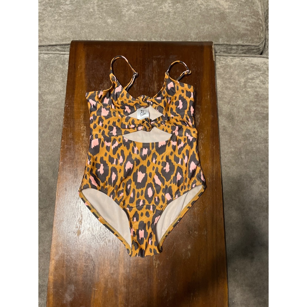 Art Class Girls Leopard Print Cutout One Piece Swimsuit Brown Pink Size M 8